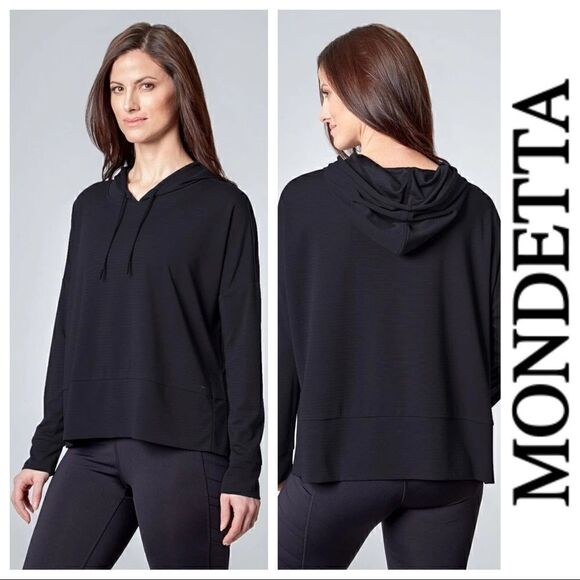 MONDETTA RIBBED Ladies Womens PERFORMANCE OTTOMAN HOODIE PULLOVER- COLOR BLACK - Picture 1 of 9